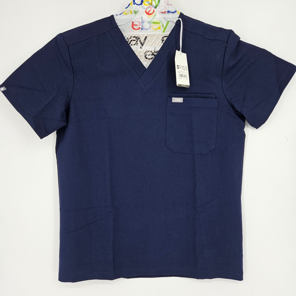 FIGS Scrub Top Mens Medium Navy Blue Leon Two Pocket Technical Nurses Uniforms